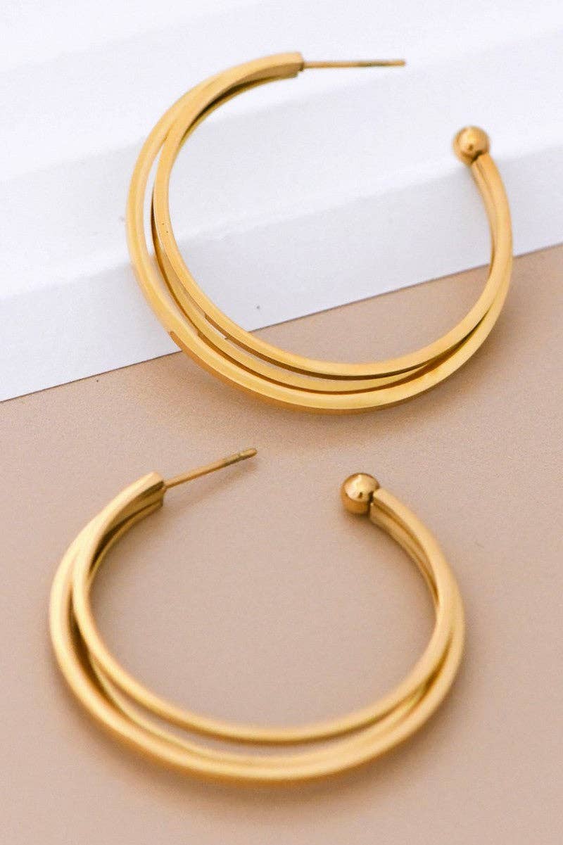 18K GOLD PLATED STEEL HOOP EARRINGS- GOLD