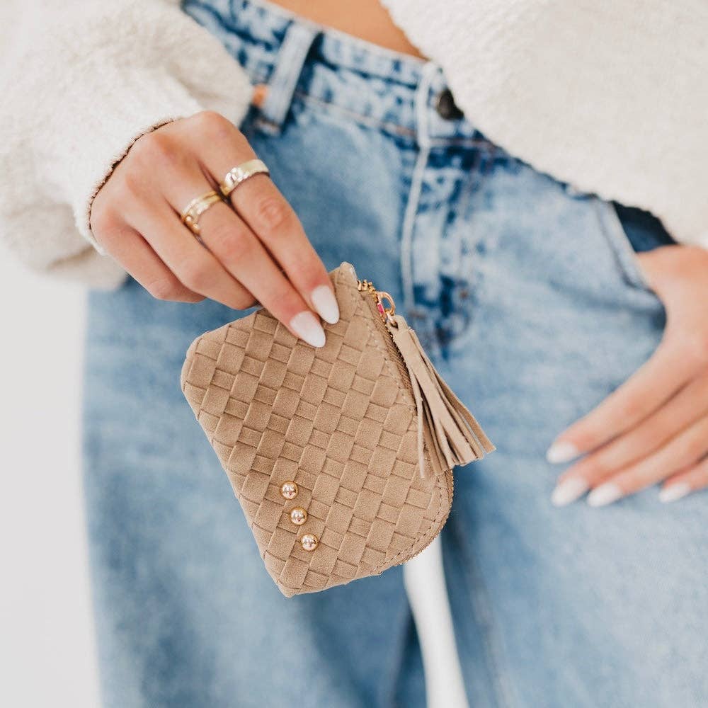 PS Suede Paris Card Wallet: Taupe