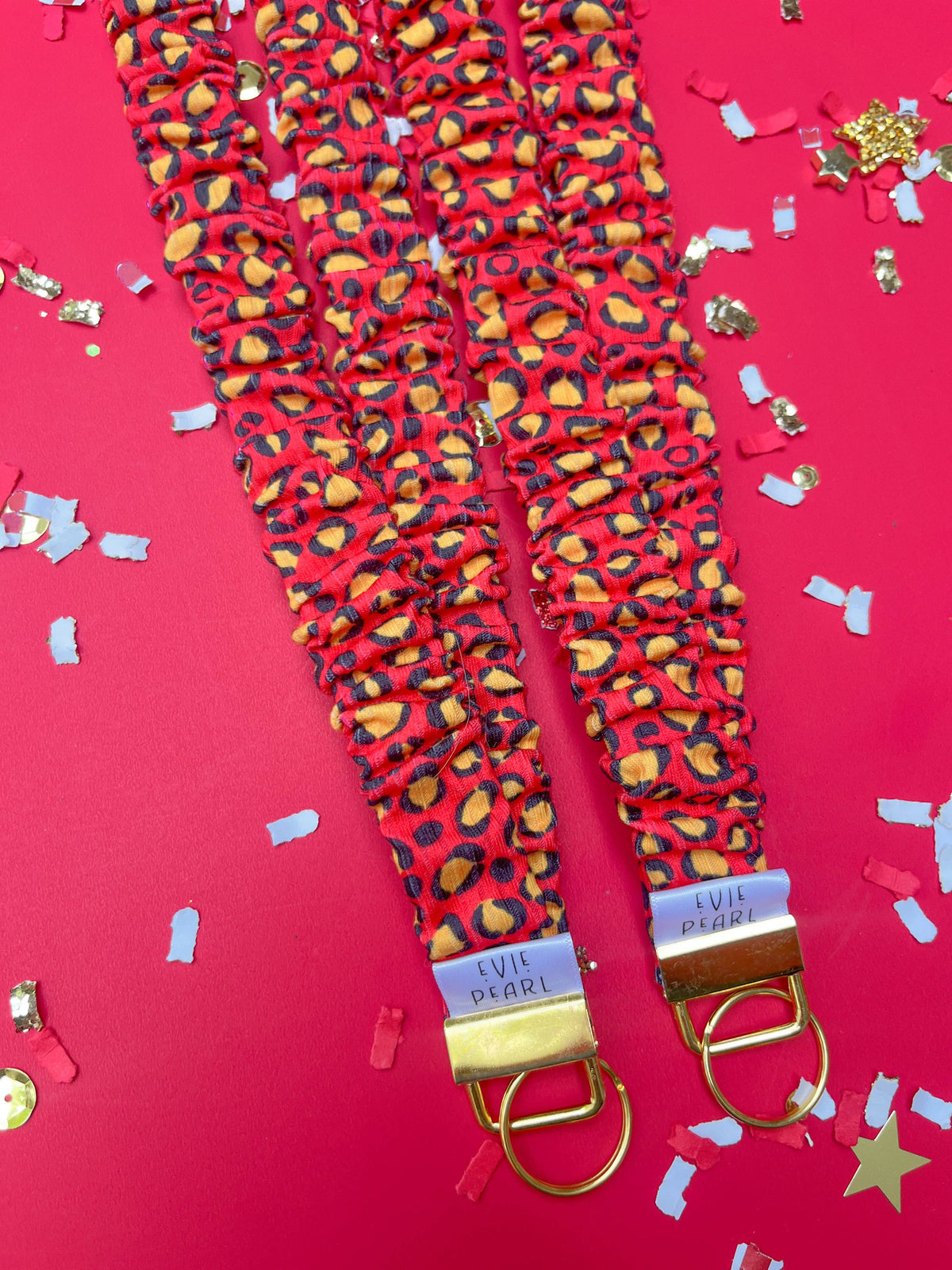 KC Lanyard: Red Gold Leopard