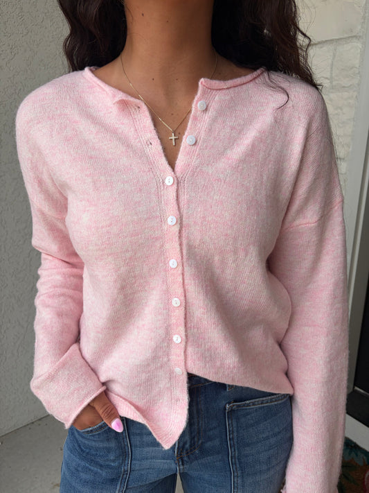 Essential Button Down Cardigan Top - Sherbet