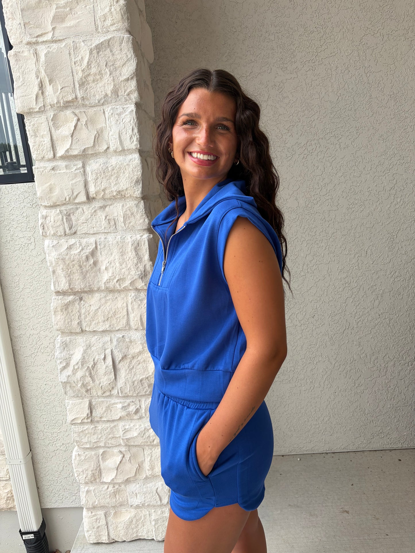 Half Zip Top and Shorts Set: Cobalt Blue / S-M-L