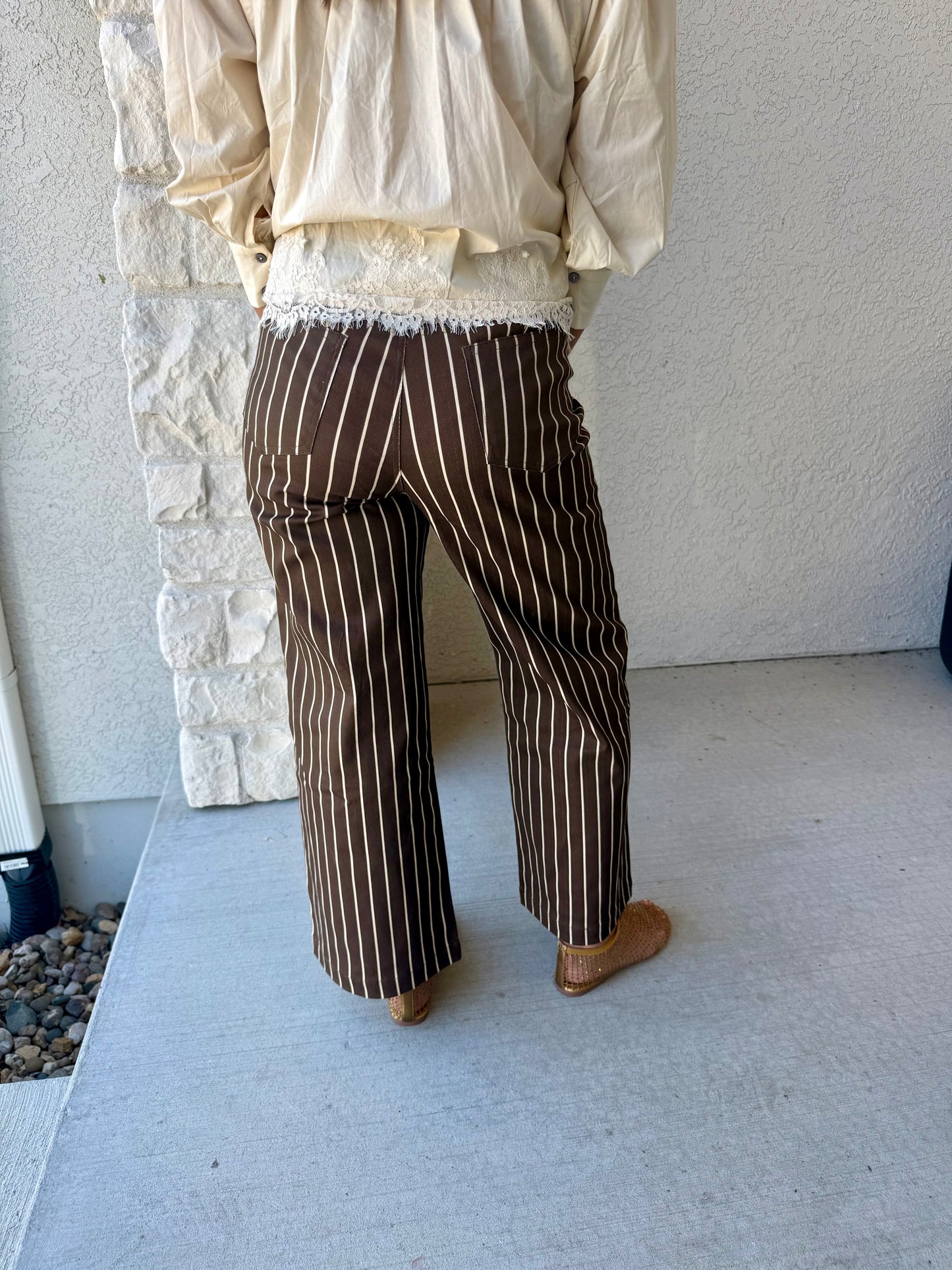Brown Striped Wide Leg Pant
