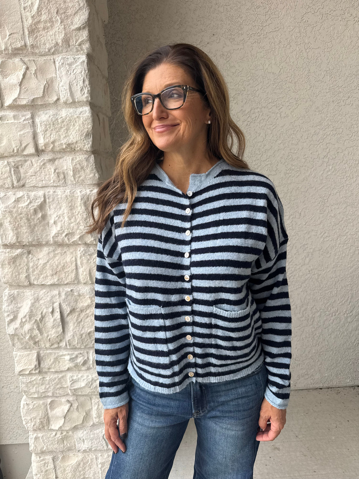 Striped Knit Sweater Navy/Light Blue