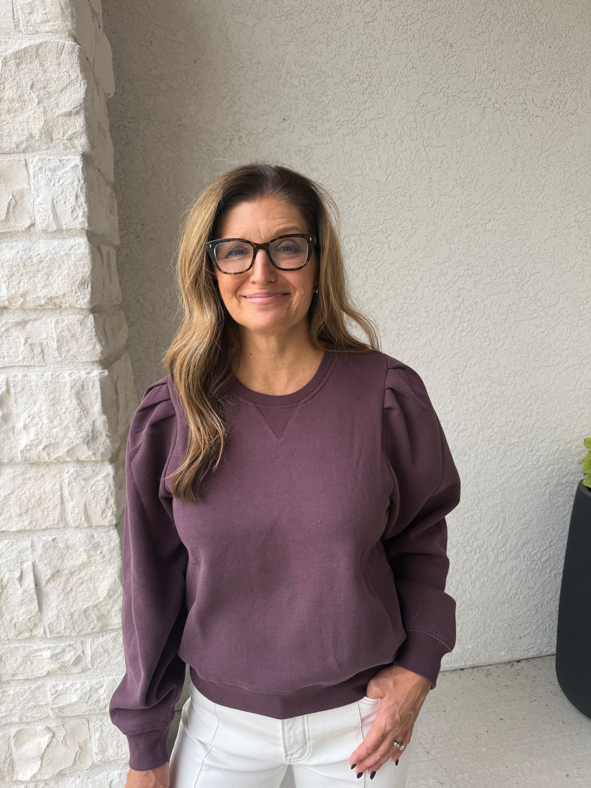 Puff Sleeve Sweatshirt- Maroon