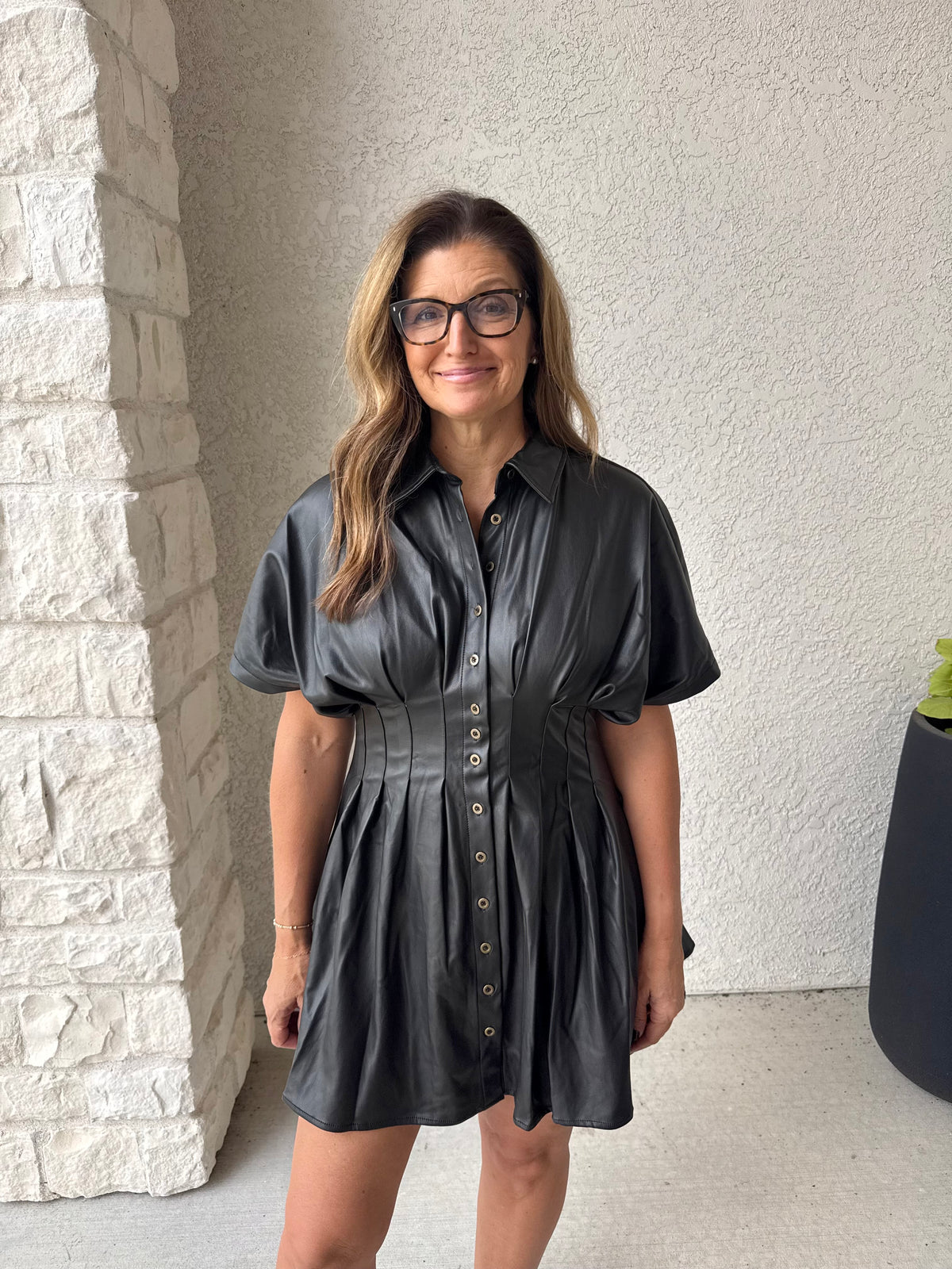FAUX LEATHER DRESS BLACK