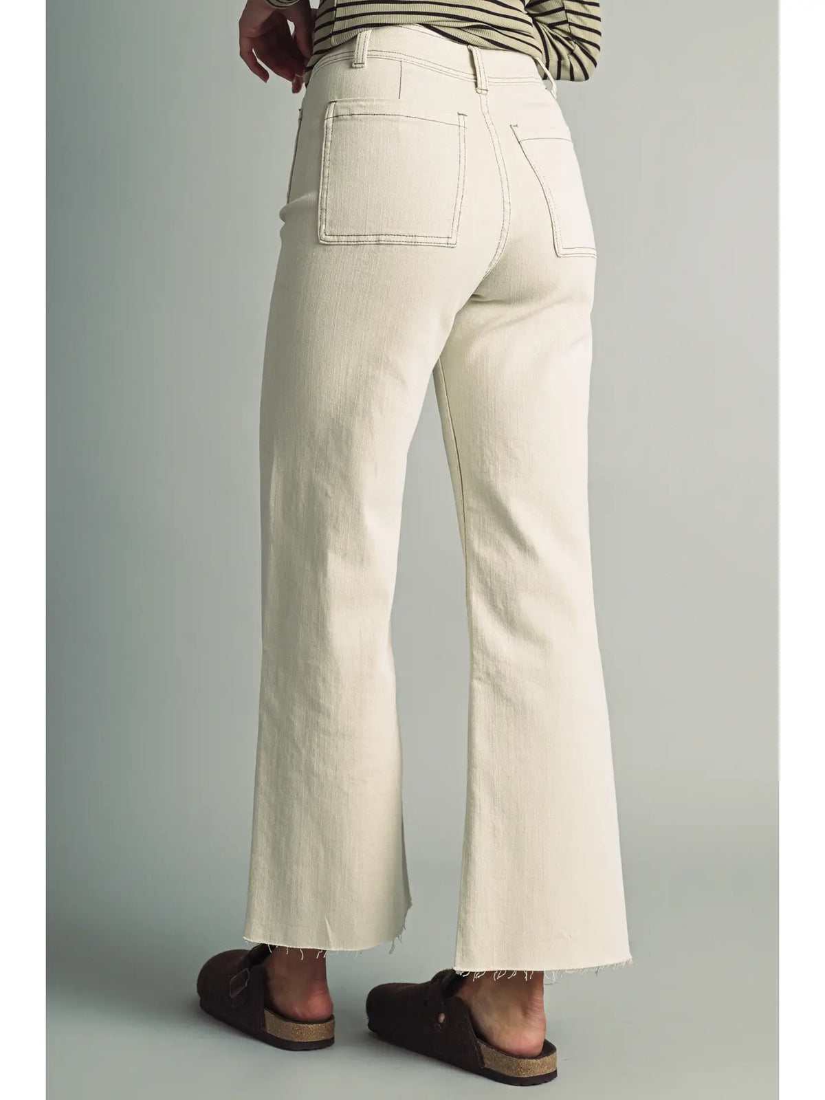 Beige Wide Leg Pants with Front Pockets