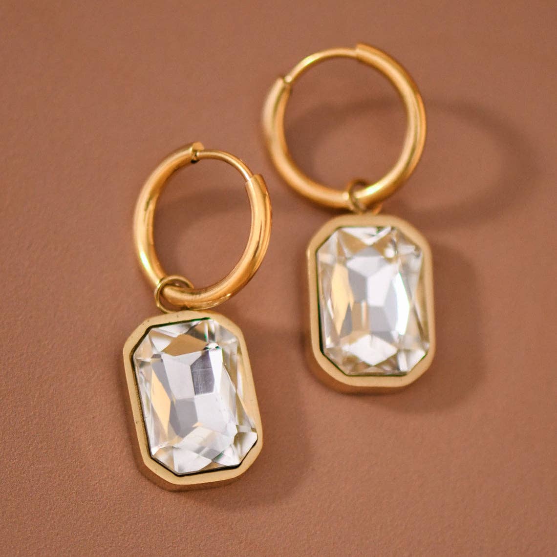 18K Gold Plated Crystal Hoop Earrings