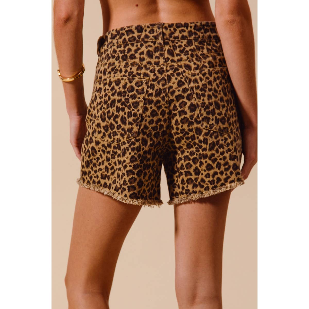 VINTAGE WASHED LEOPARD TWILL SHORTS WITH HEM: LEOPARD