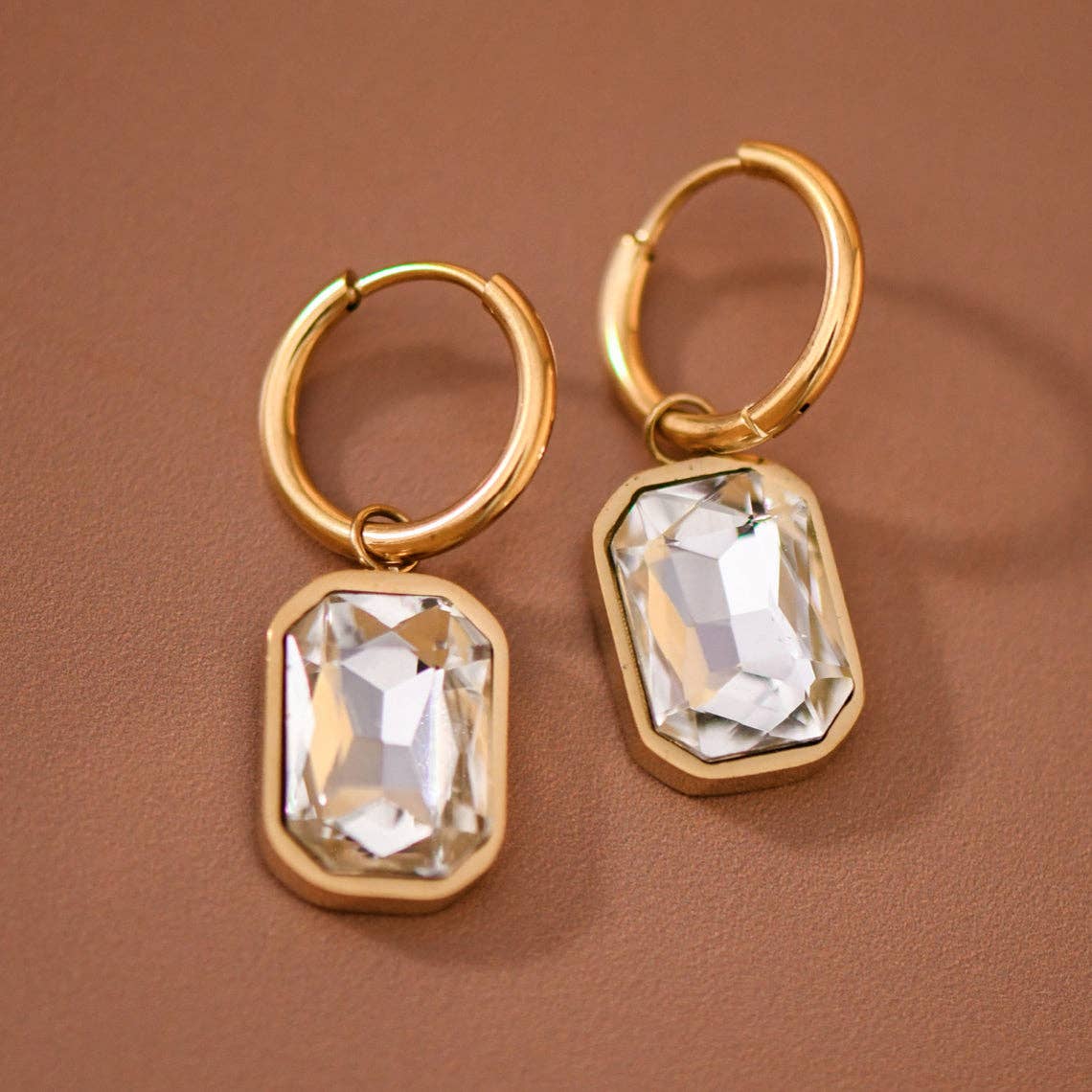 18K Gold Plated Crystal Hoop Earrings