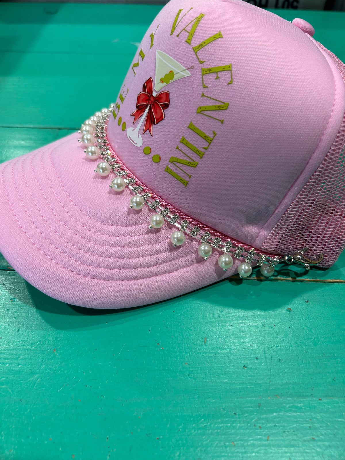 Rhinestone Pearl Trucker Hat Chain:Gold