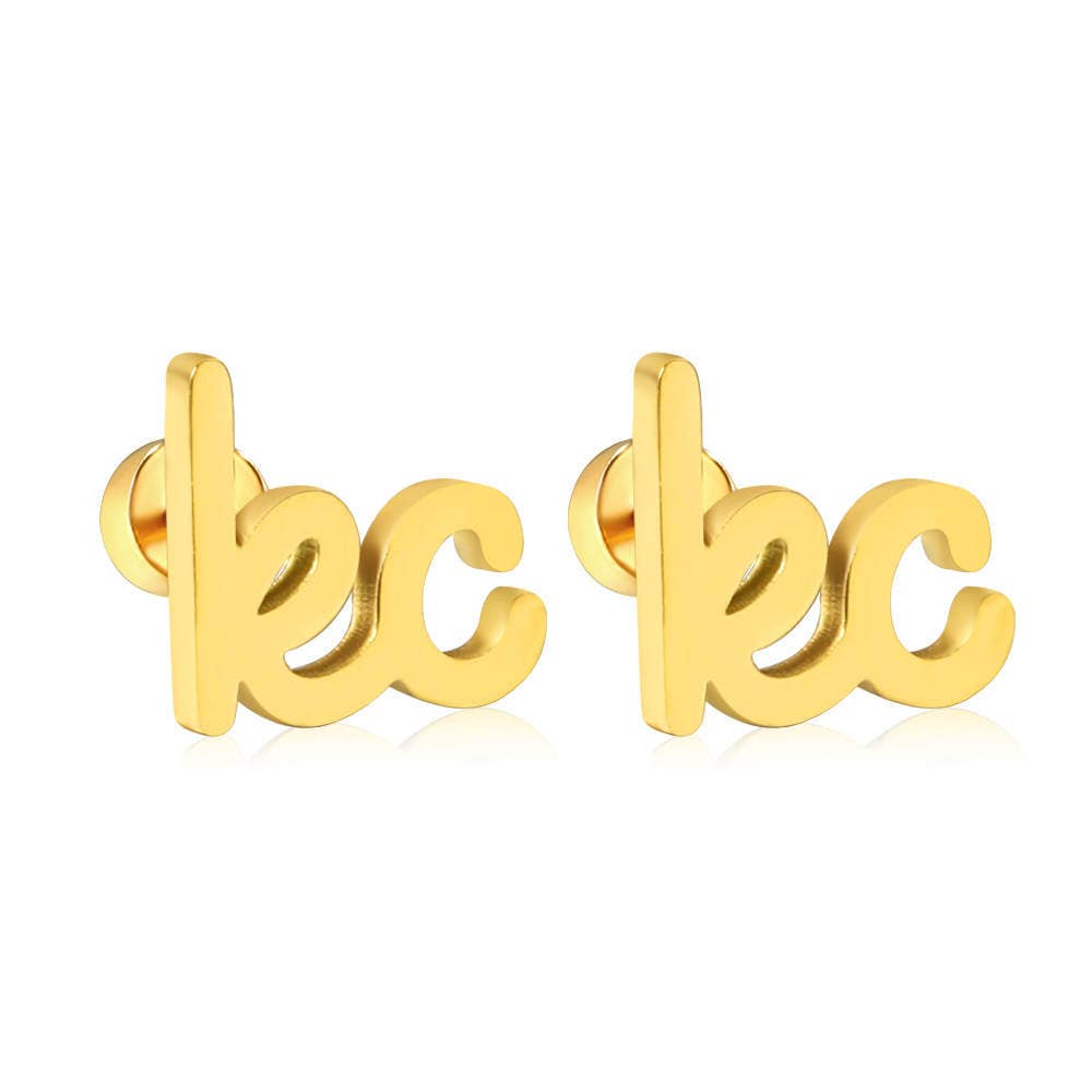 Kansas City Gold Script Stud Earrings