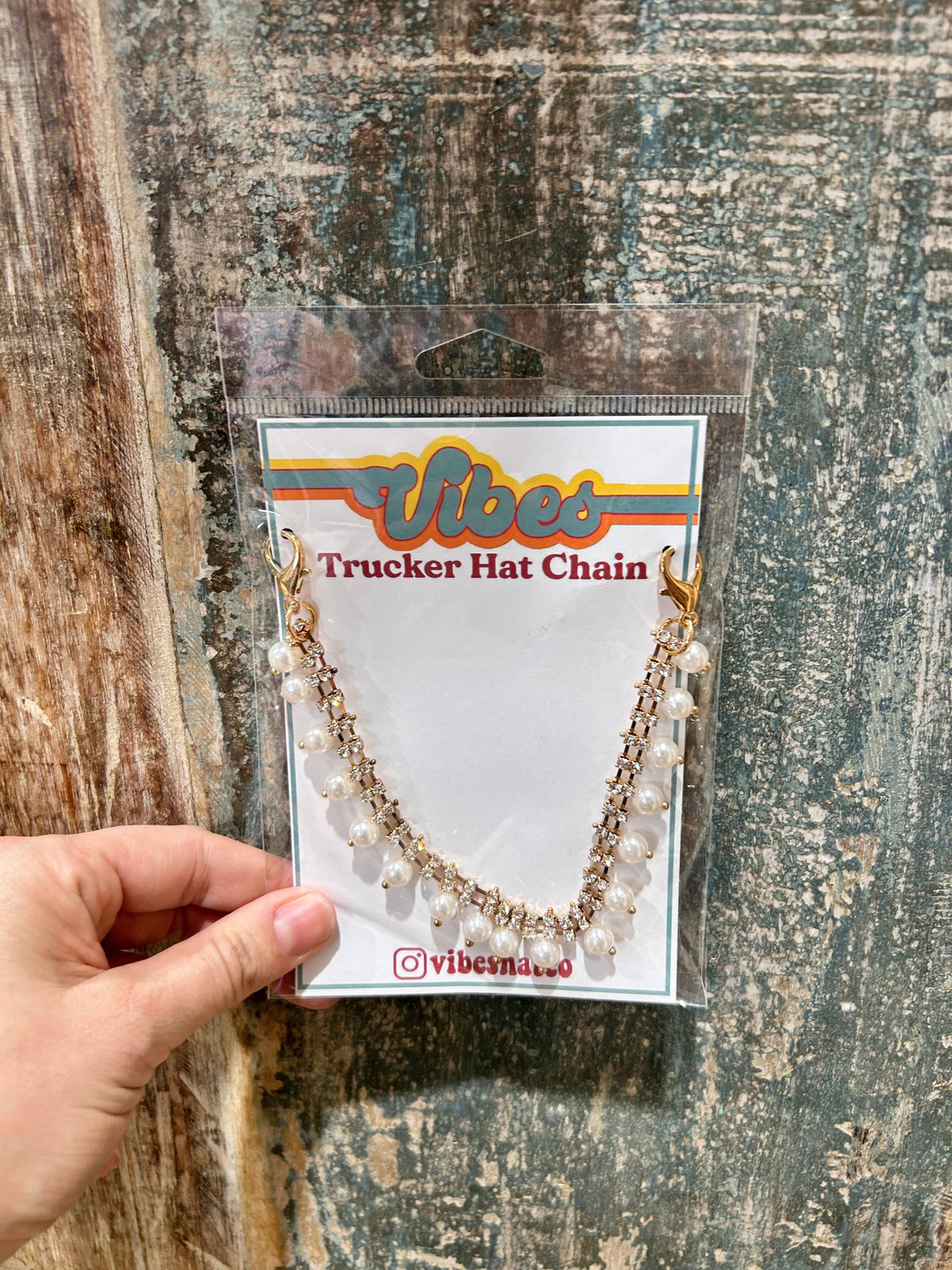 Rhinestone Pearl Trucker Hat Chain:Gold
