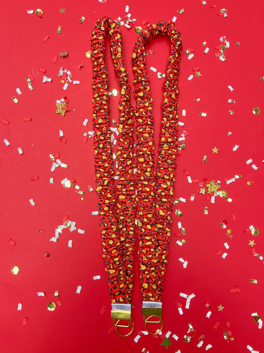 KC Lanyard: Red Gold Leopard