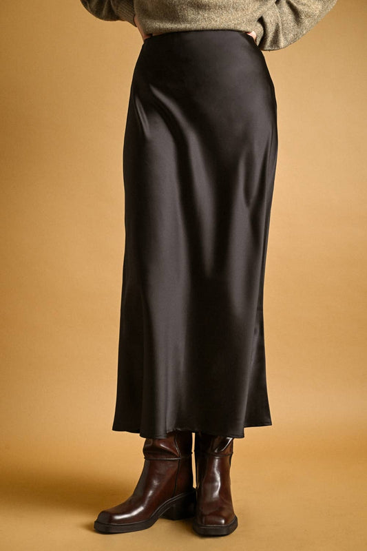 SATIN MAXI SKIRT: BLACK