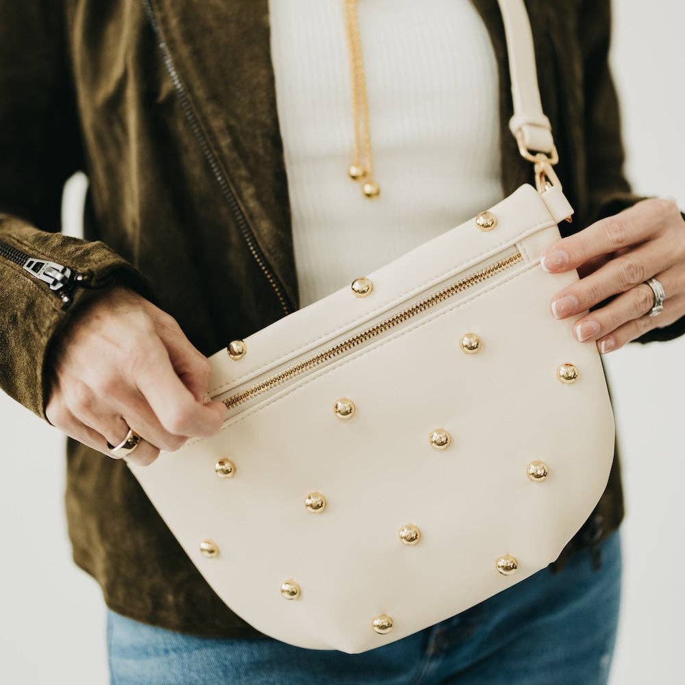 Chic Gold Studded Westlyn Bum Bag: Cream