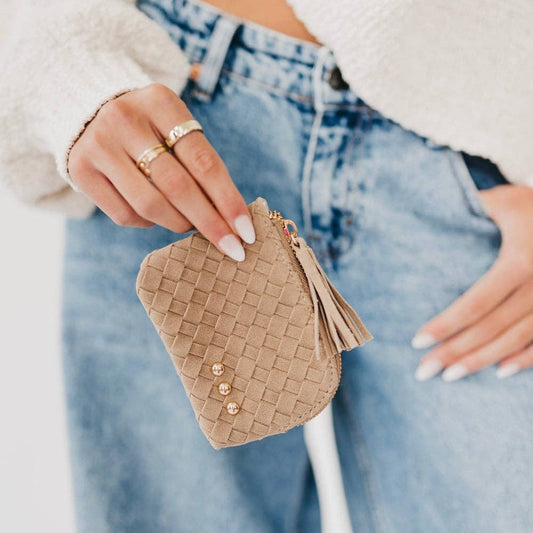 PS Suede Paris Card Wallet: Taupe