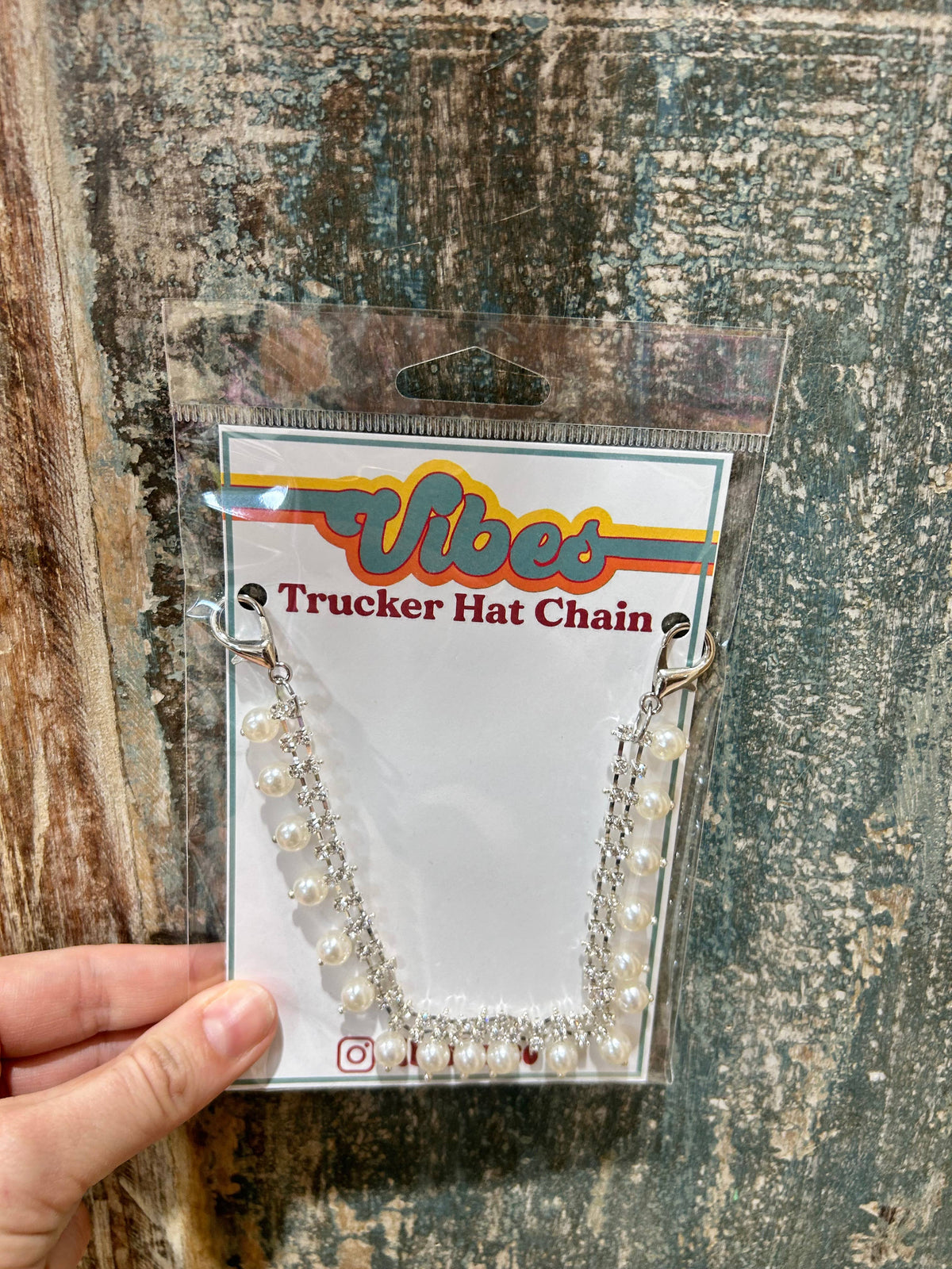 Rhinestone Pearl Trucker Hat Chain:Gold