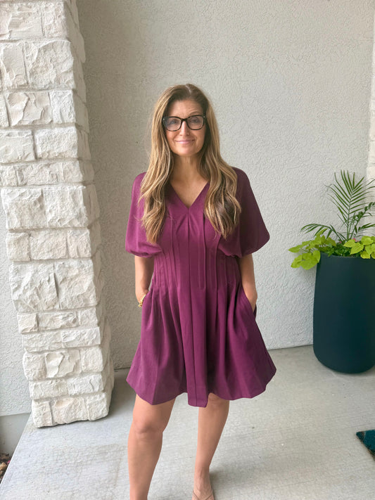 Dolman Short Sleeve Mini Dress -Plum