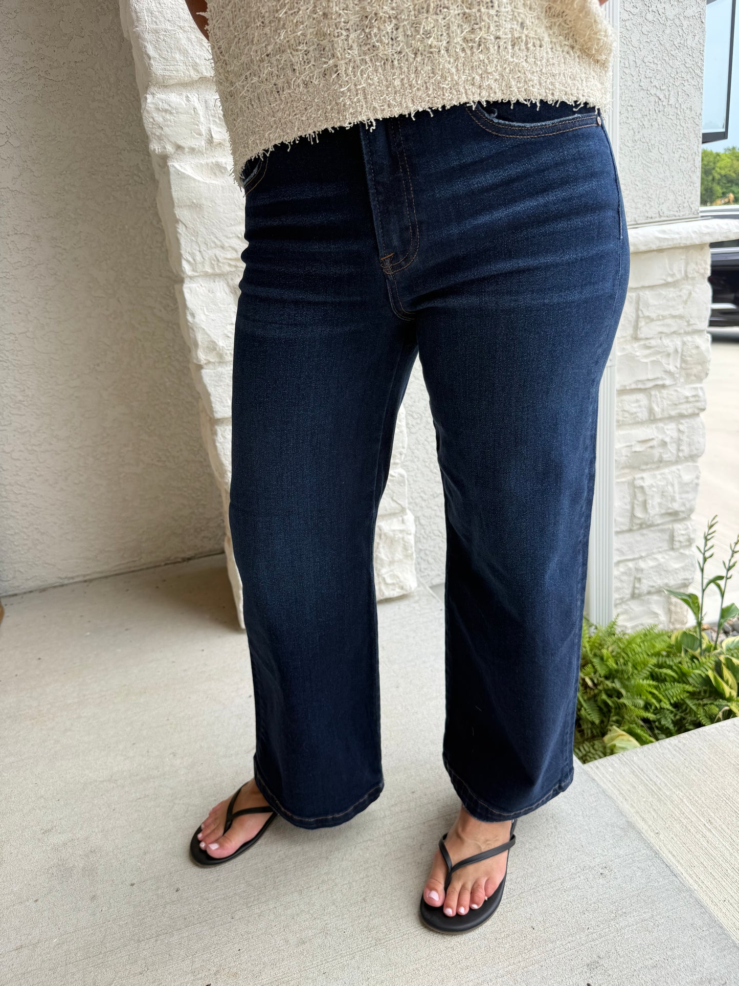 High Rise Crop Wide Leg Jeans - Dark