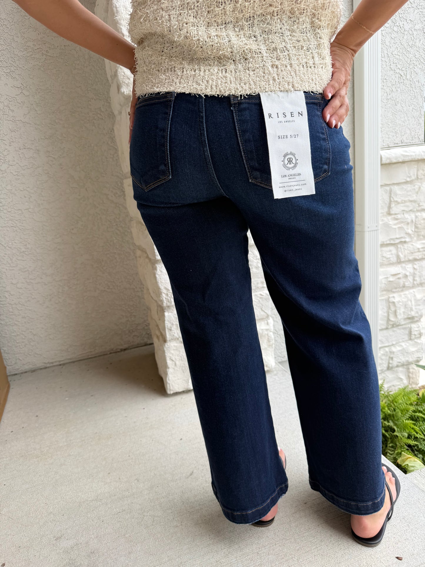 High Rise Crop Wide Leg Jeans - Dark