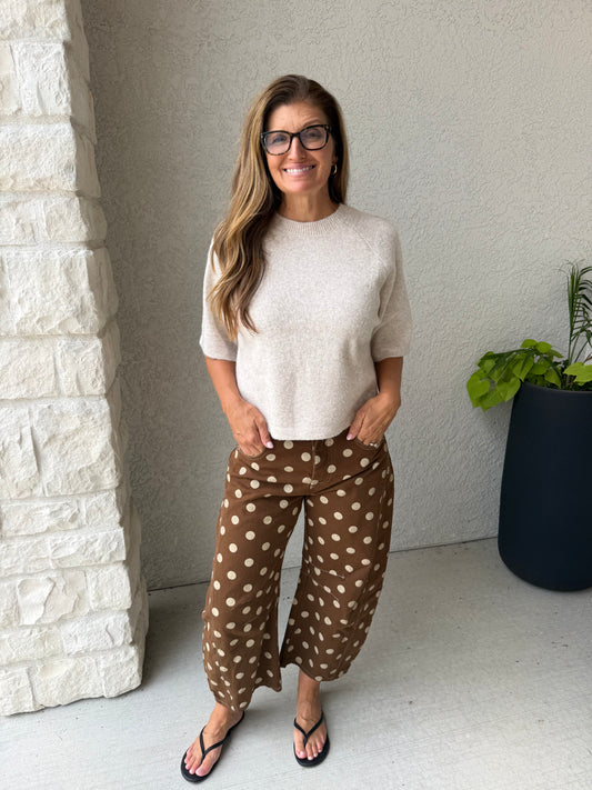 Polka Dot Barrel Jean -Cocoa