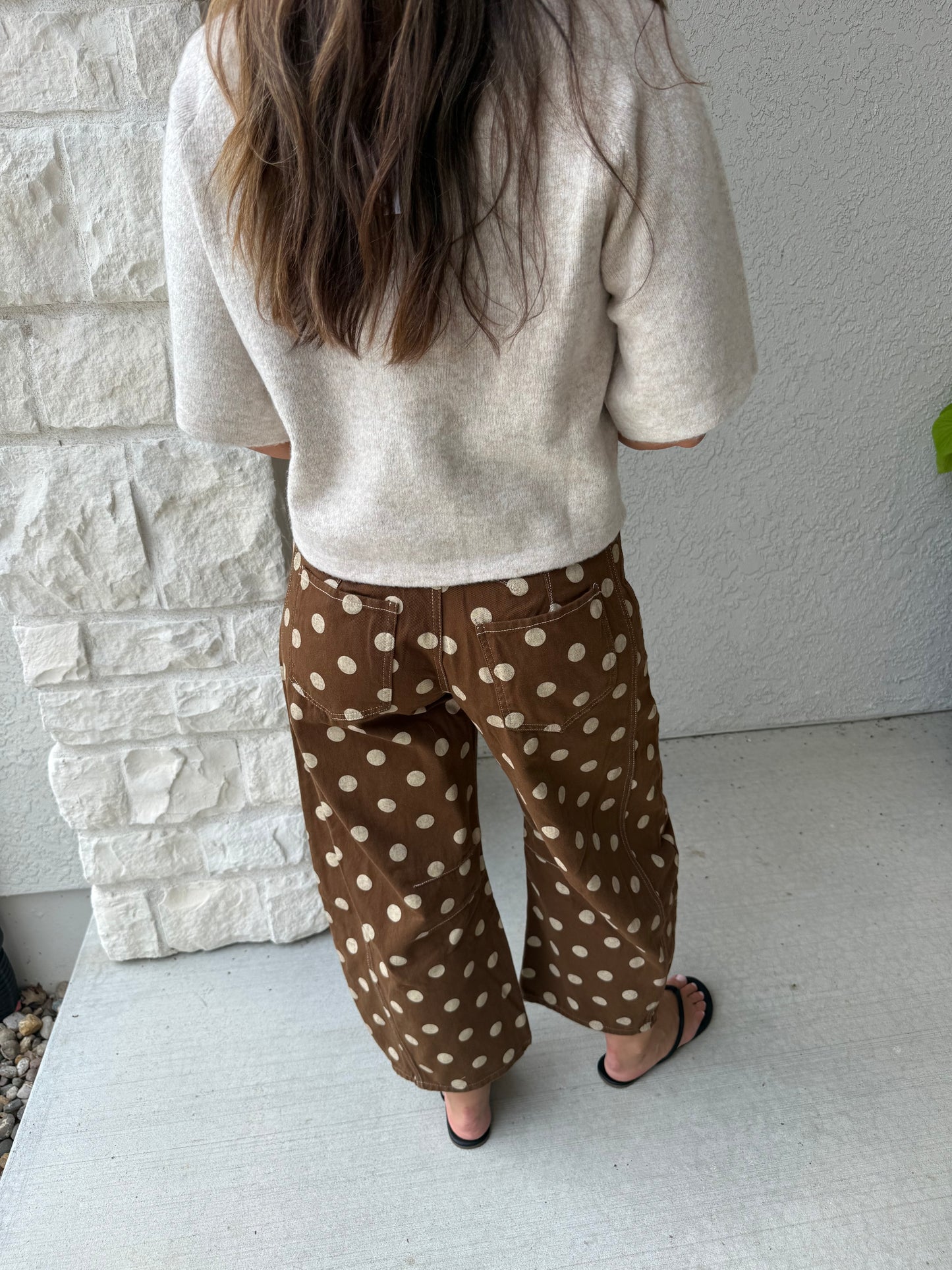 Polka Dot Barrel Jean -Cocoa