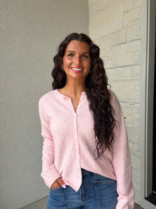 Essential Button Down Cardigan Top - Sherbet