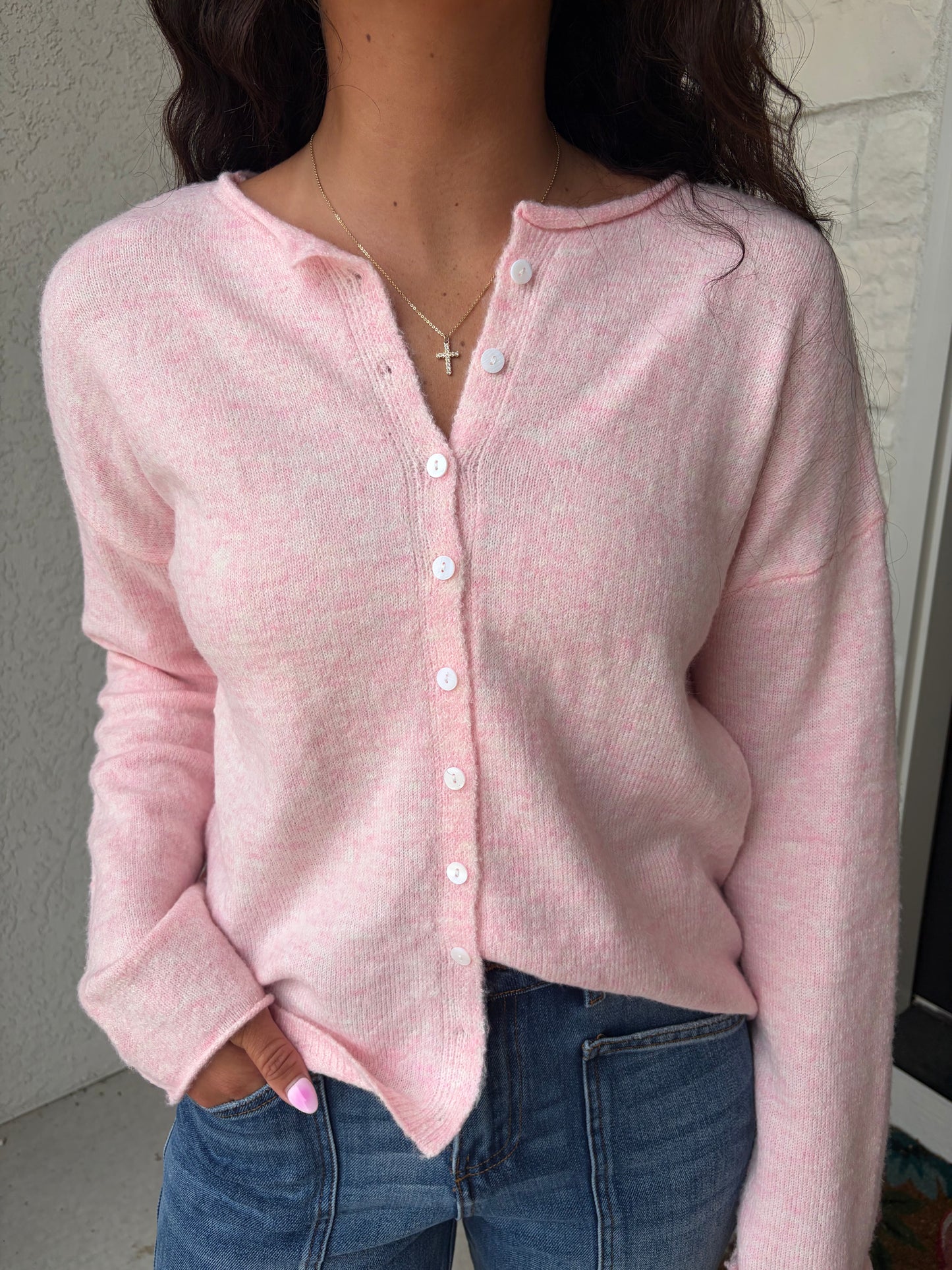 Essential Button Down Cardigan Top - Sherbet