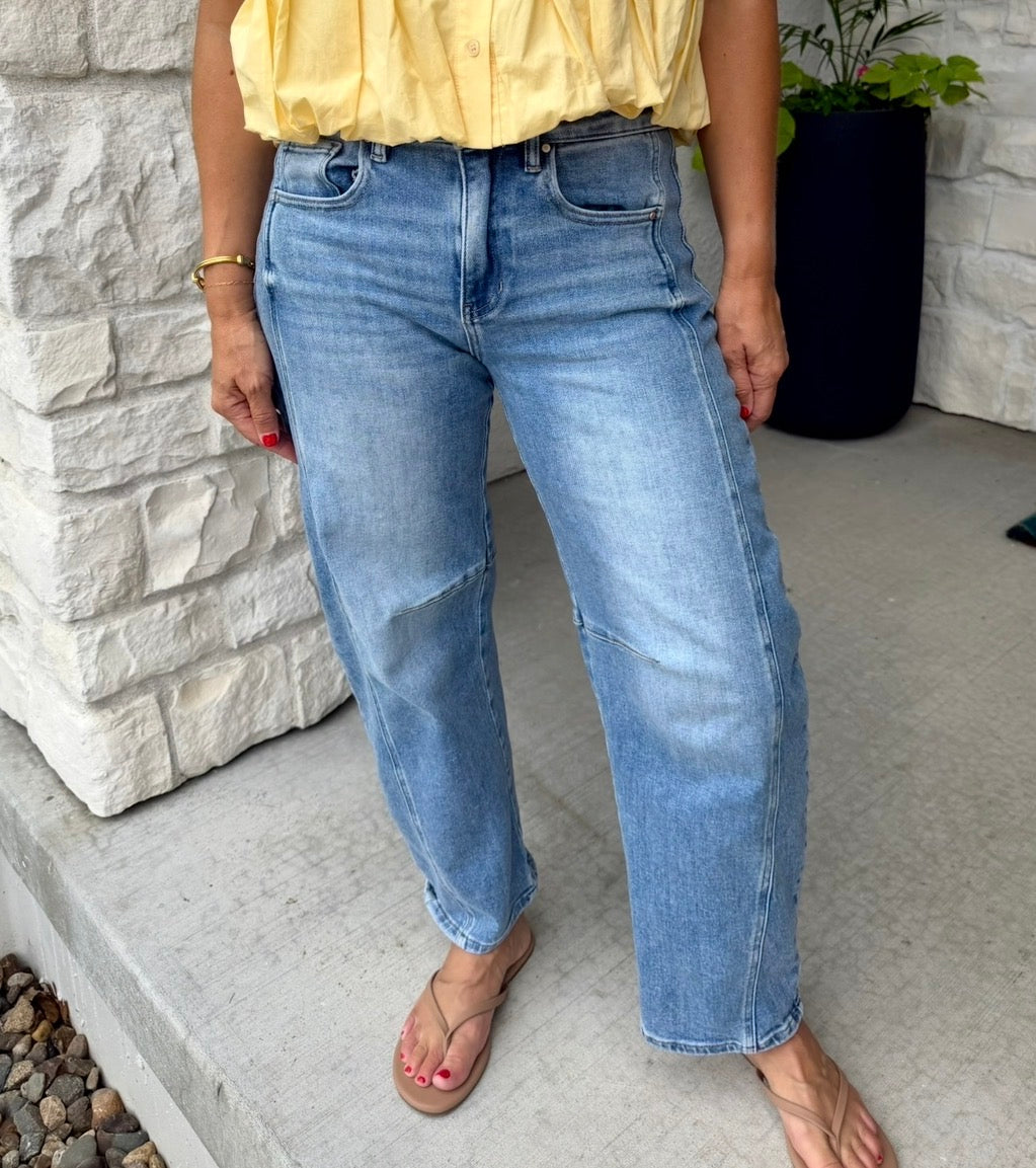 HIgh Rise Barrel Jeans -Medium Denim