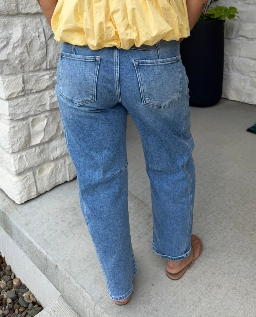 HIgh Rise Barrel Jeans -Medium Denim
