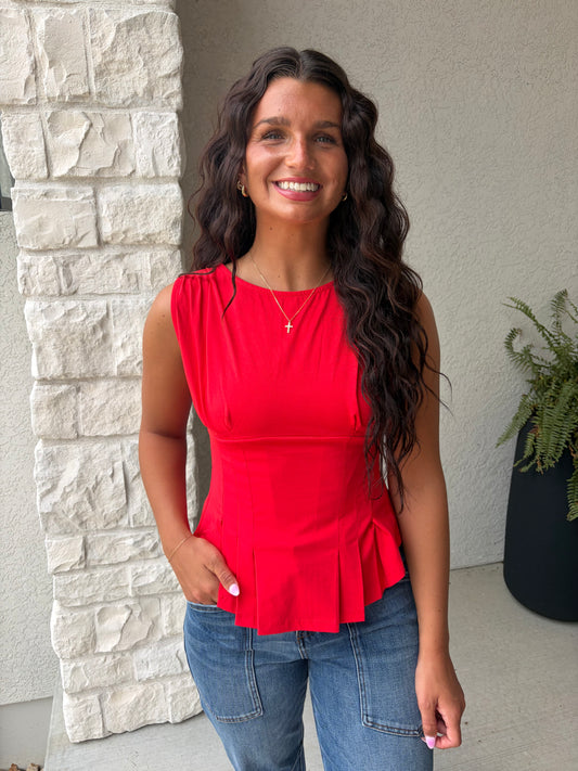 Sleeveless Peplum Top: RED