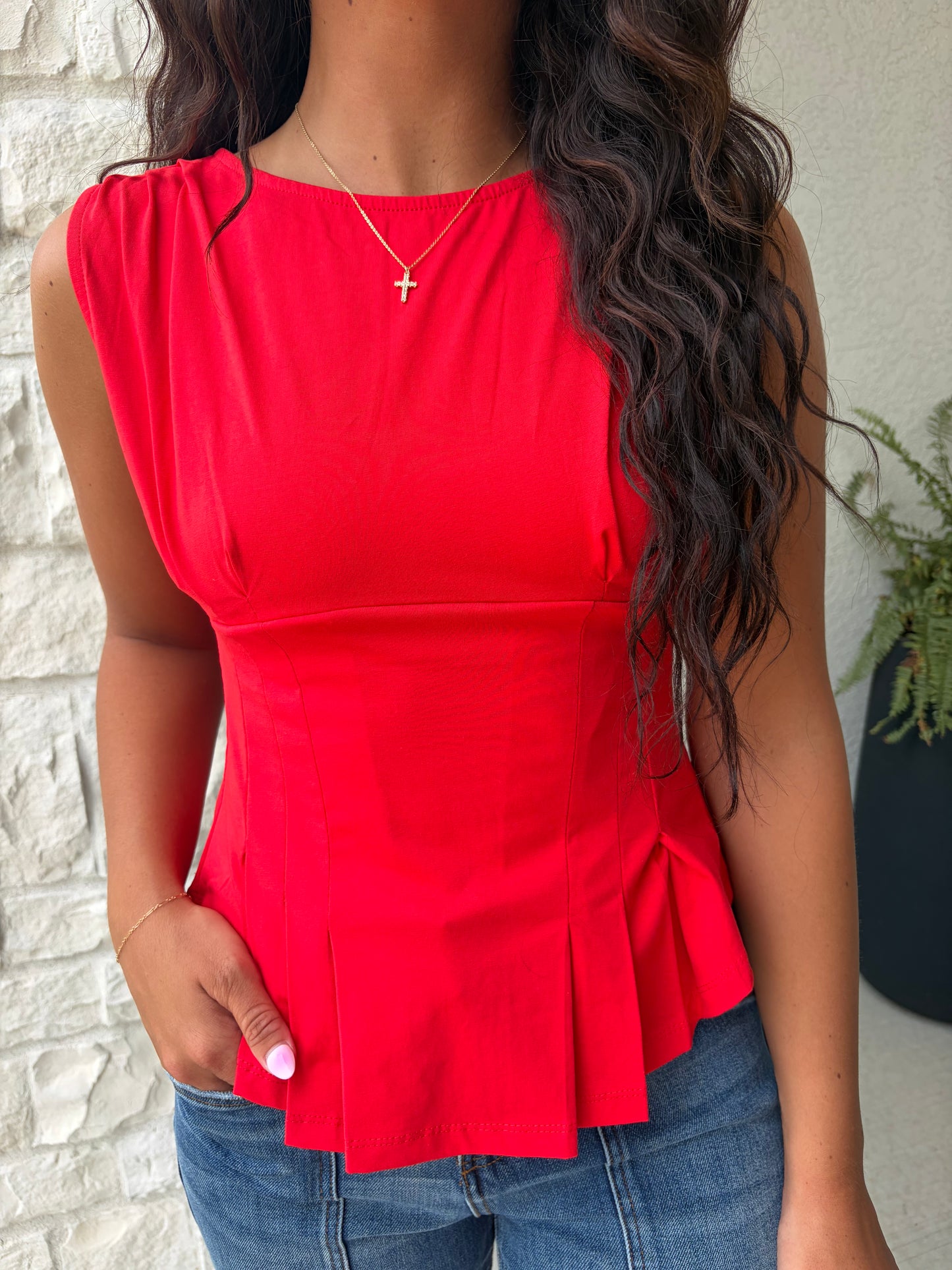 Sleeveless Peplum Top: RED