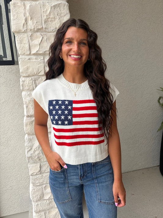 STARS AND STRIPES SWEATER: OFF WHITE