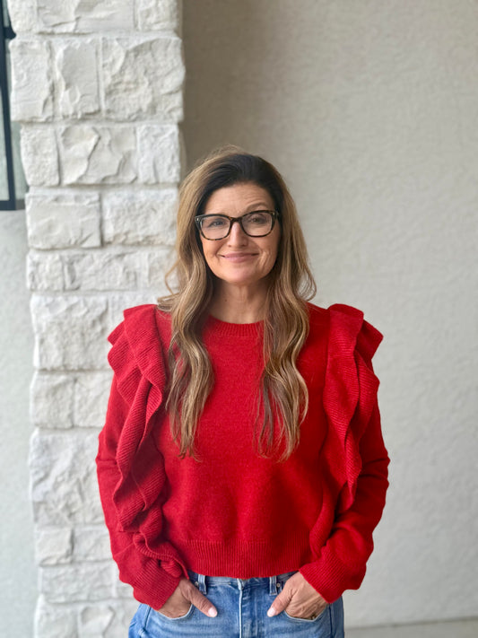 Ruffled Sweater-RED