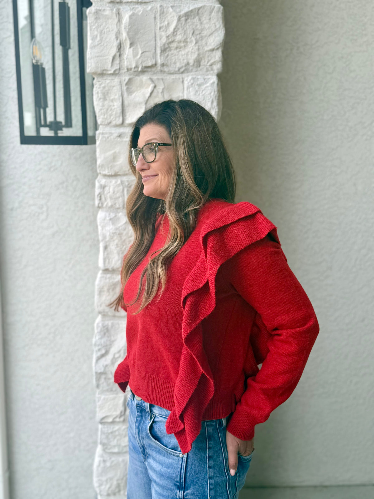 Ruffled Sweater-RED