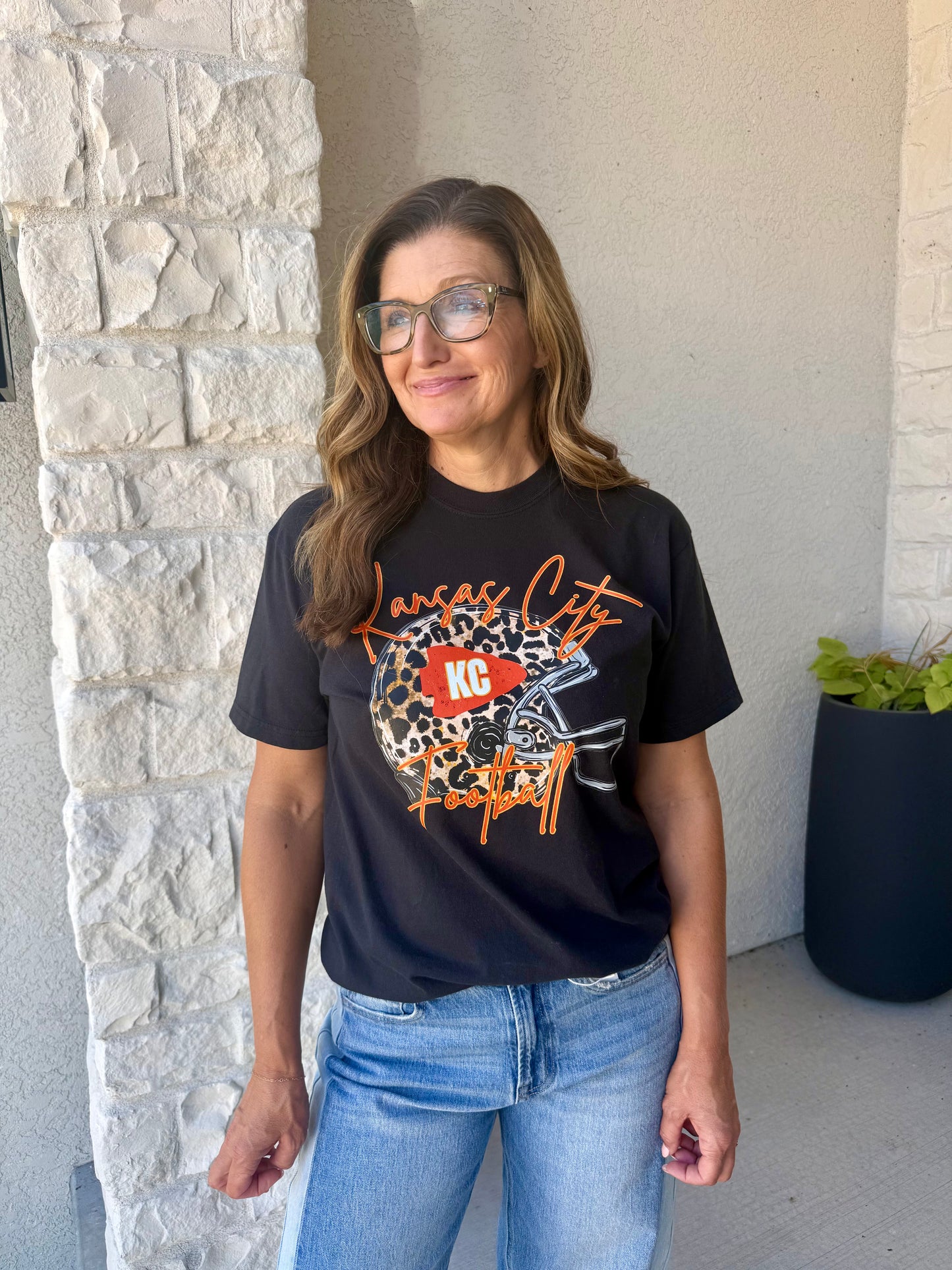 Kansas City Football Leopard Helmet Black Tee