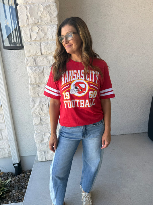 Retro Kansas City Football 1960 Helmet Red Jersey Tee
