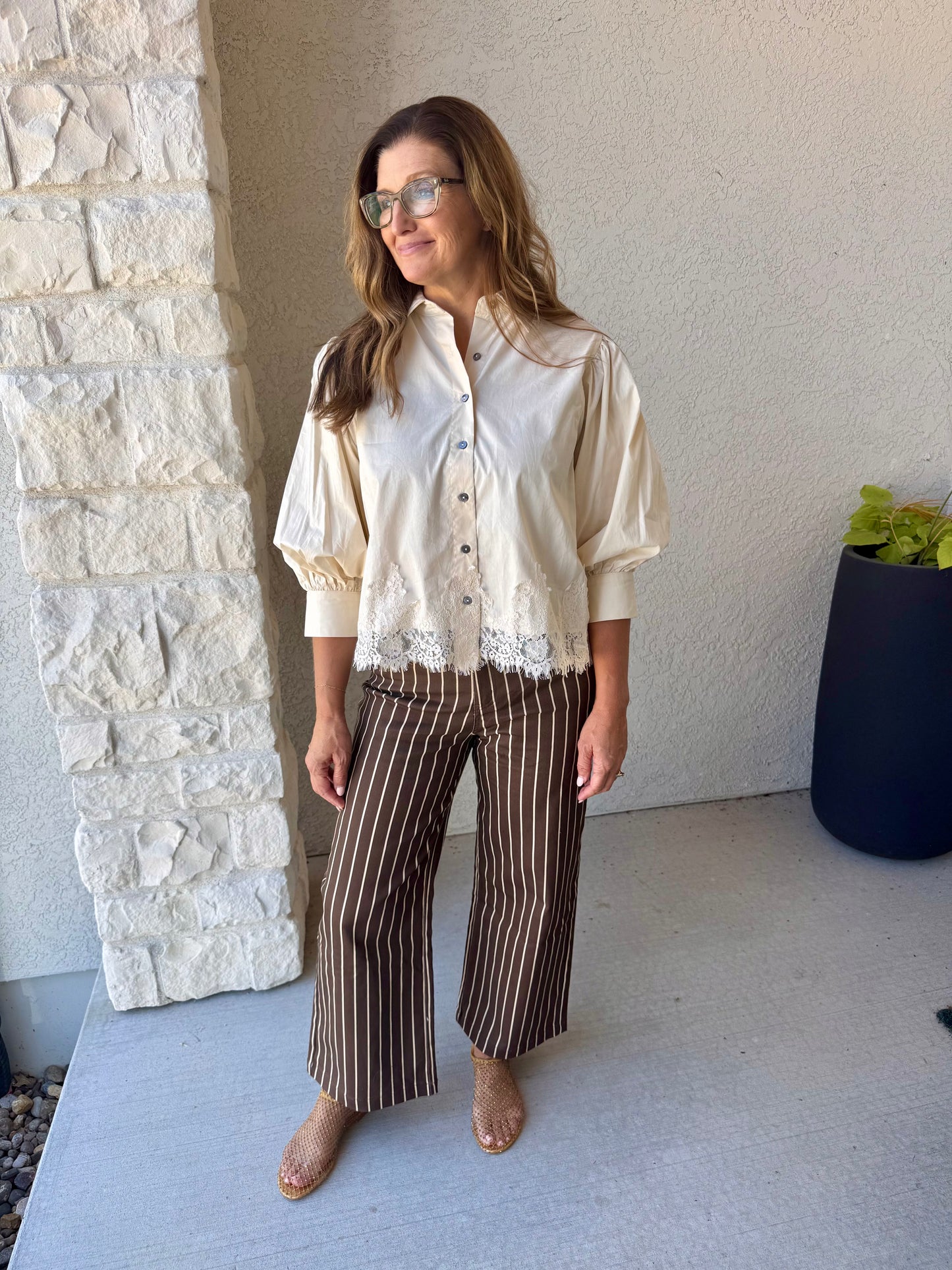 Brown Striped Wide Leg Pant