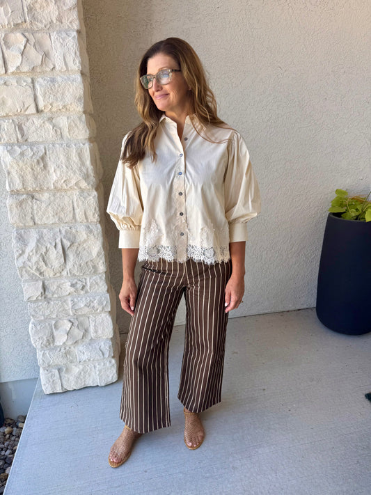 Brown Striped Wide Leg Pant