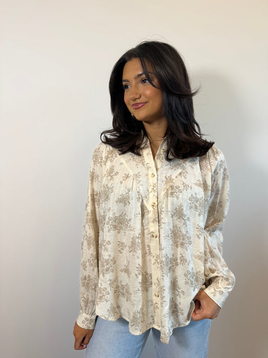 LUXE FLORAL PATTERN TOP WITH BALLOON SLEEVES