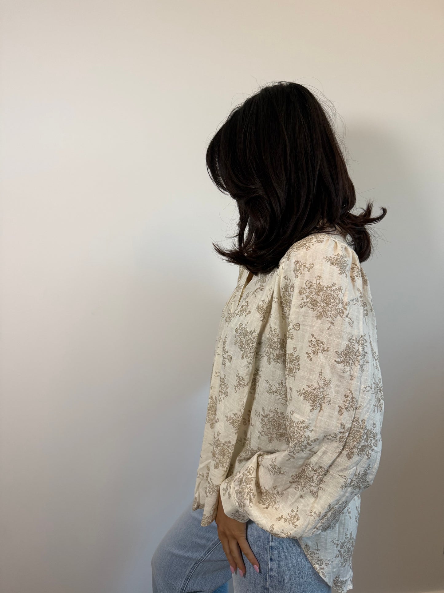 LUXE FLORAL PATTERN TOP WITH BALLOON SLEEVES
