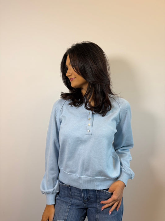 Puff sleeve henley sweater