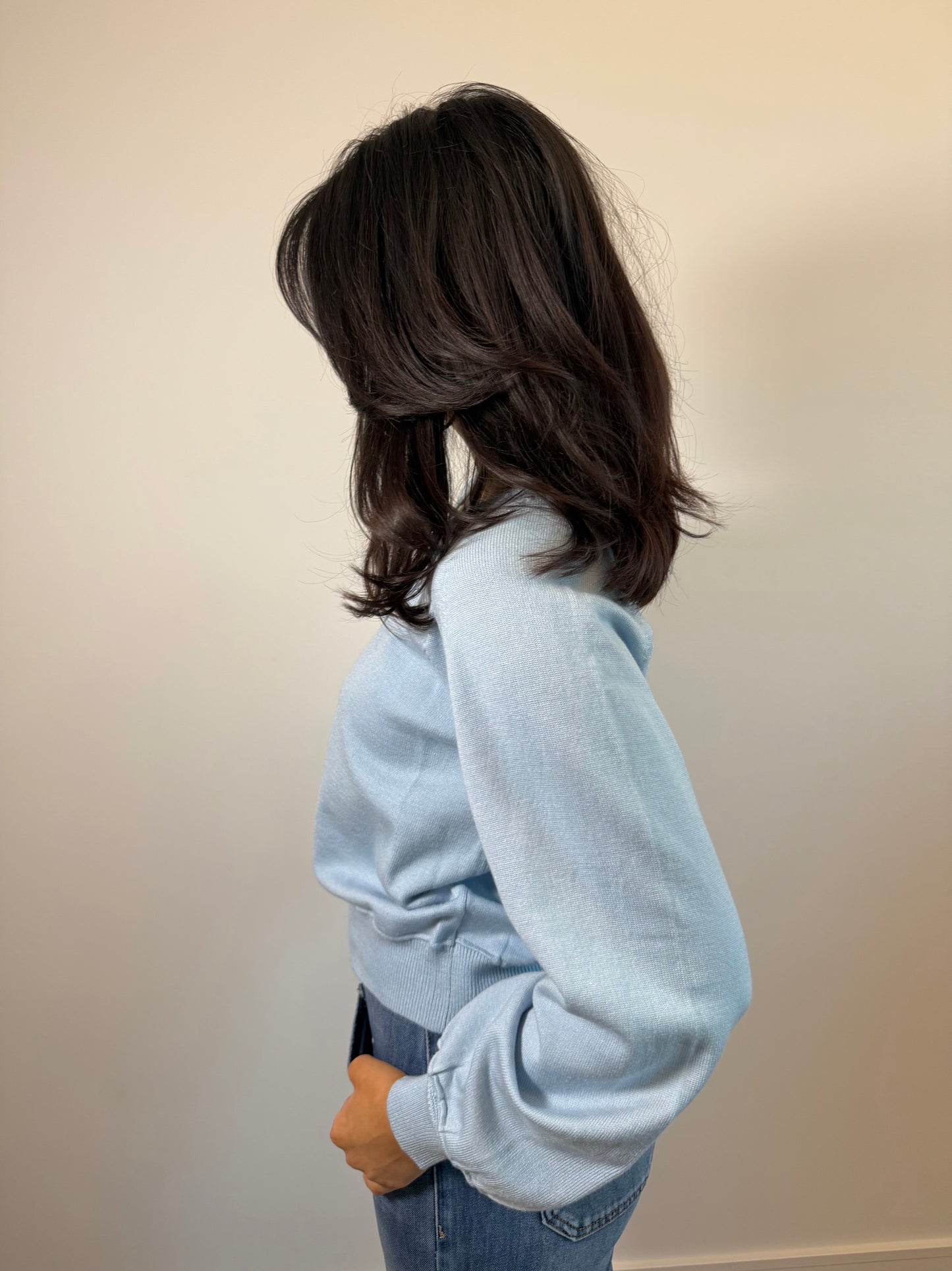 Puff sleeve henley sweater