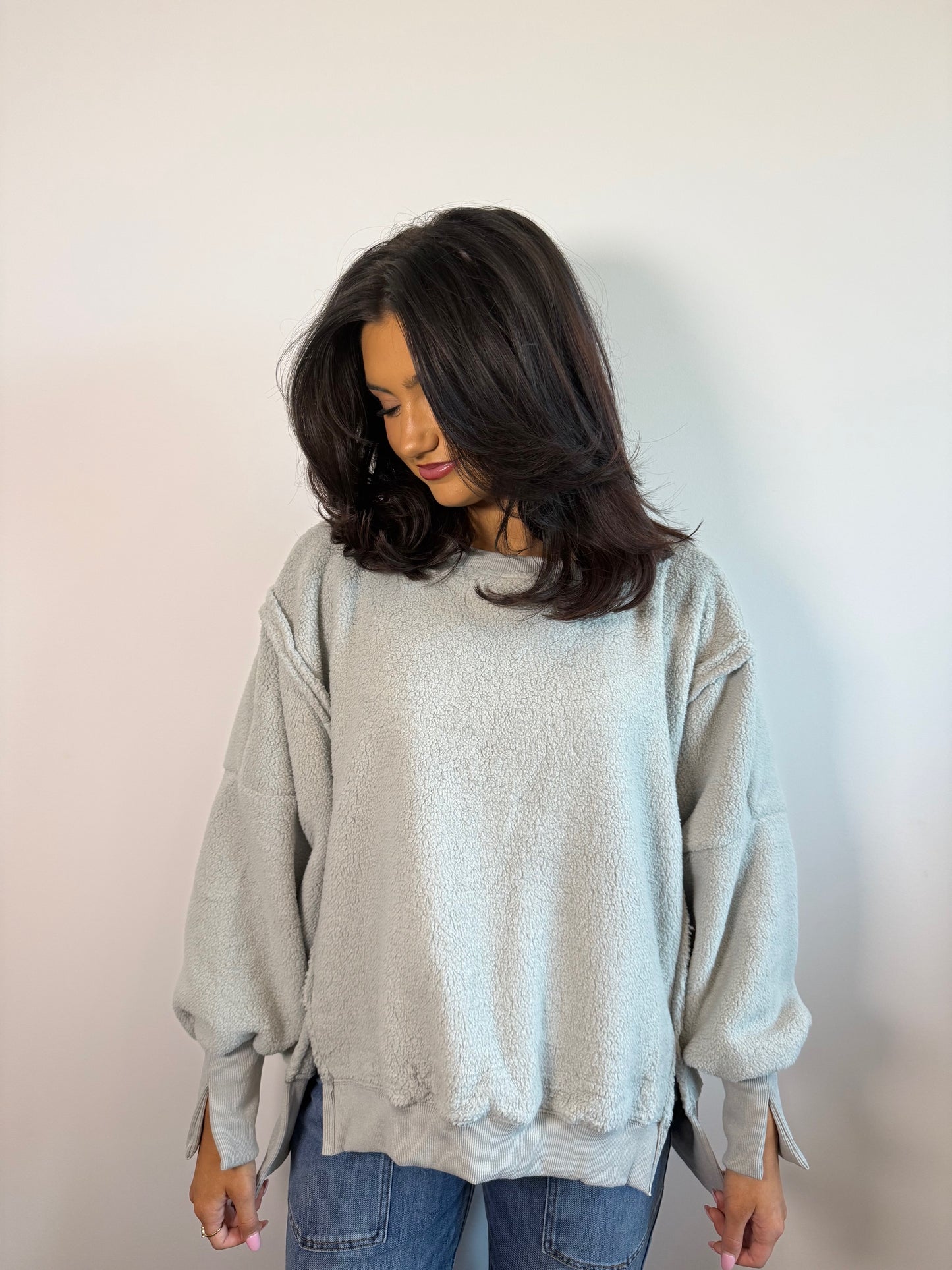 Vintage solid Fleece Top- Grey