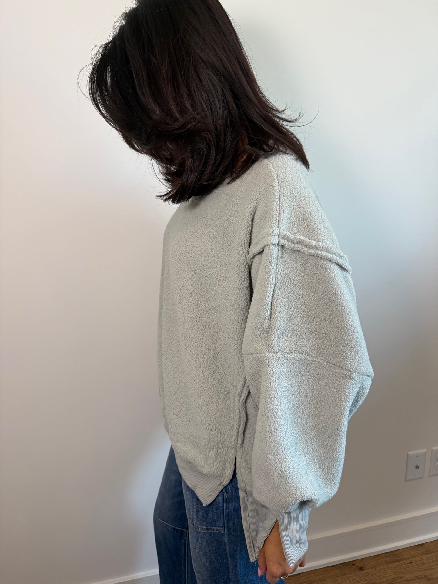 Vintage solid Fleece Top- Grey