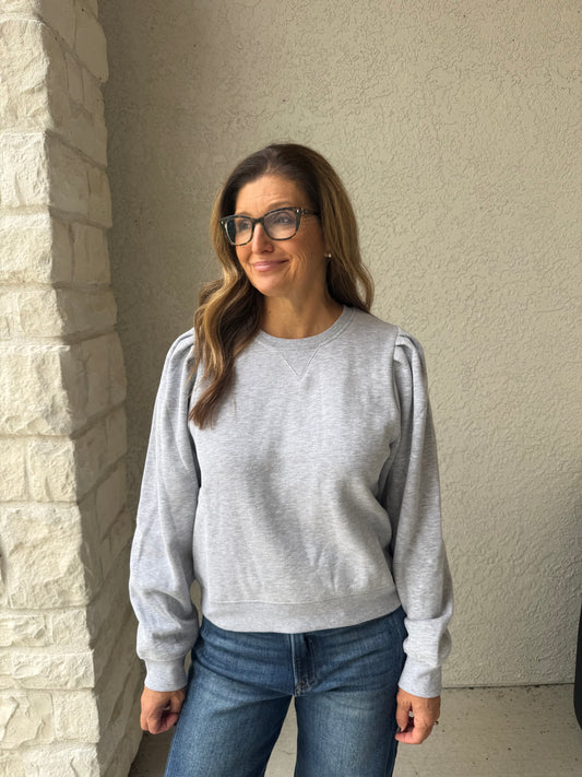 Puff Sleeve Sweatshirt- HEATHER GRAY
