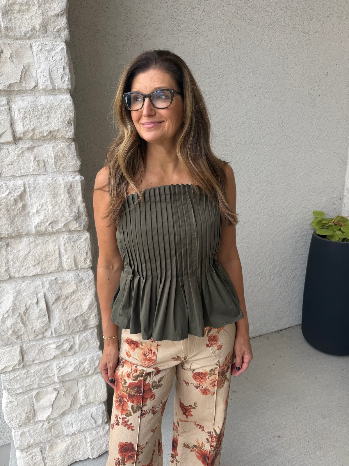 Pleated Cami Top- Army