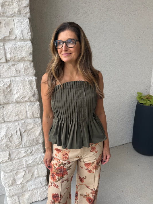 Pleated Cami Top- Army