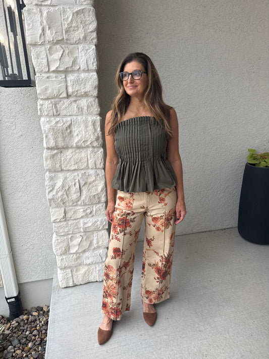 Floral Print Wide Leg Pants