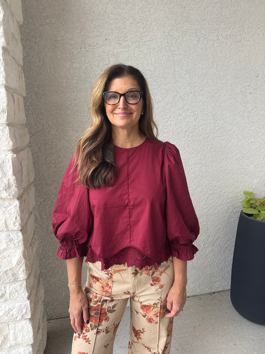 Burgundy Lace Bottom Top
